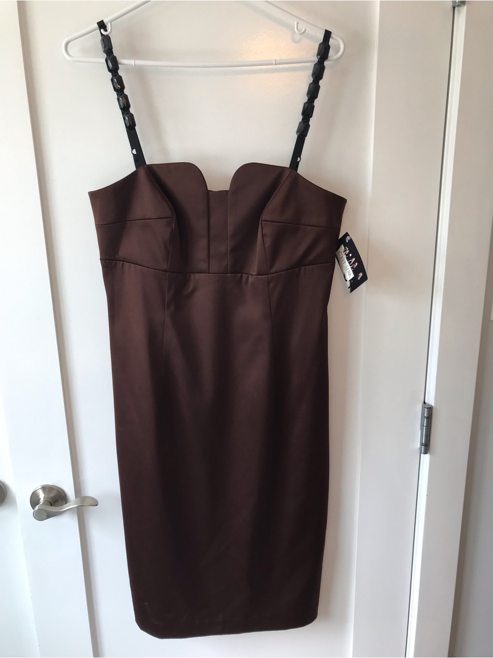 Elegant Strapless Midi Dress in Chocolate Brown